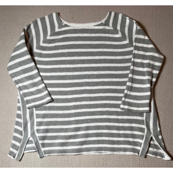 LOFT Tops - Ann Taylor Loft Gray White Striped Long Sleeve L Cotton‎ Casual Boatneck Shirt